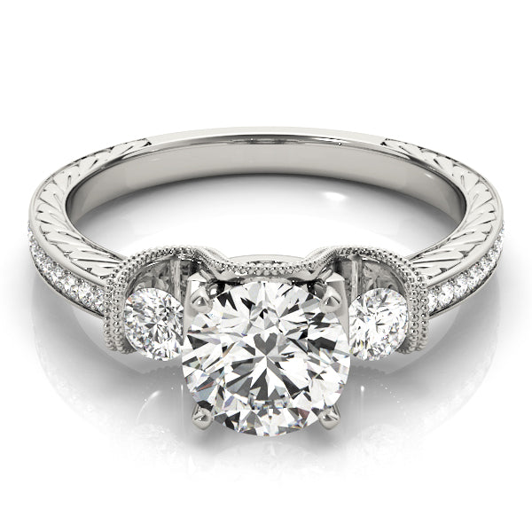 3-Stone Milgrain Round Engagement Ring