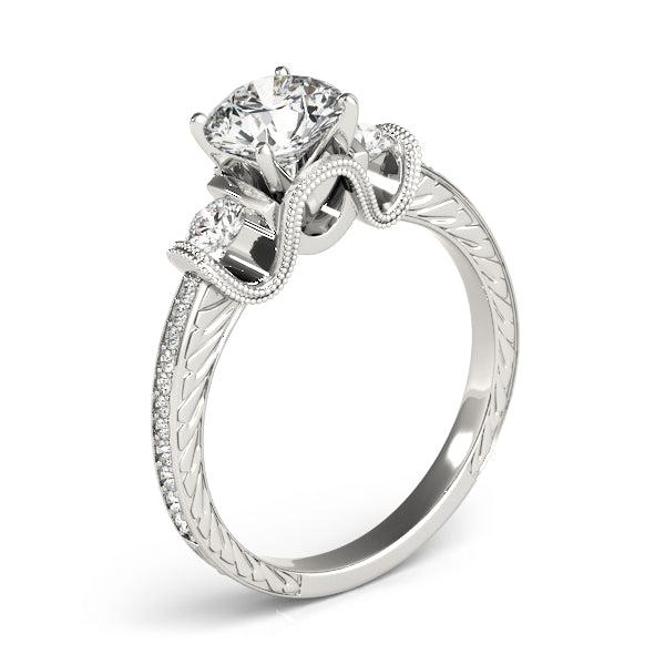 3-Stone Milgrain Round Engagement Ring