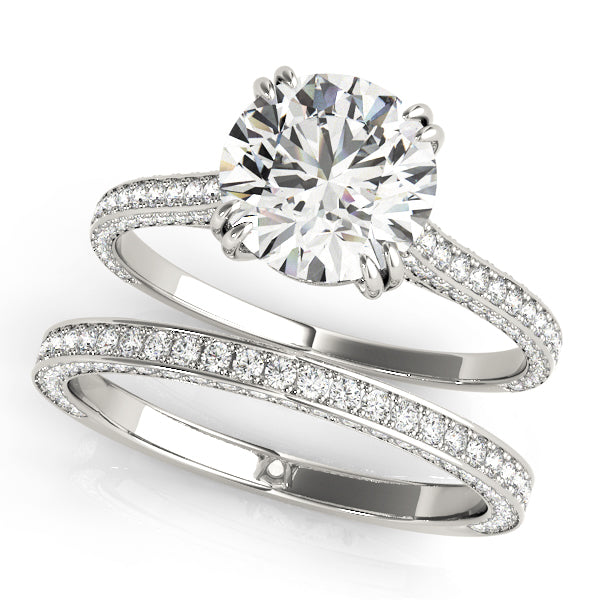 Multirow Double Prong Cathedral Engagement Ring