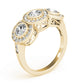 3-Stone Bezel Set Milgrain Halo Engagement Ring