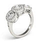 3-Stone Bezel Set Milgrain Halo Engagement Ring