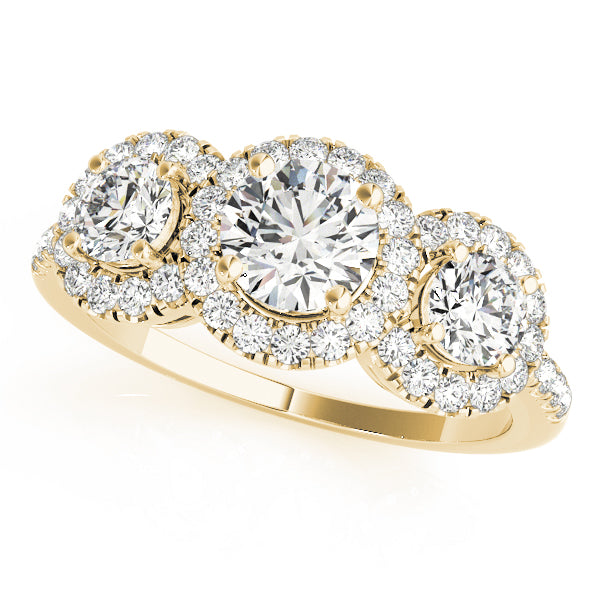 3-Stone Halo Split Prong Engagement Ring