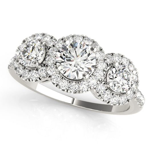 3-Stone Halo Split Prong Engagement Ring