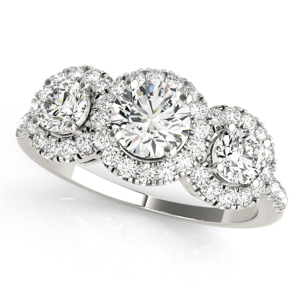 3-Stone Halo Split Prong Engagement Ring