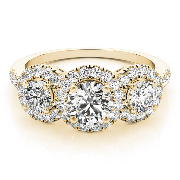 3-Stone Halo Split Prong Engagement Ring