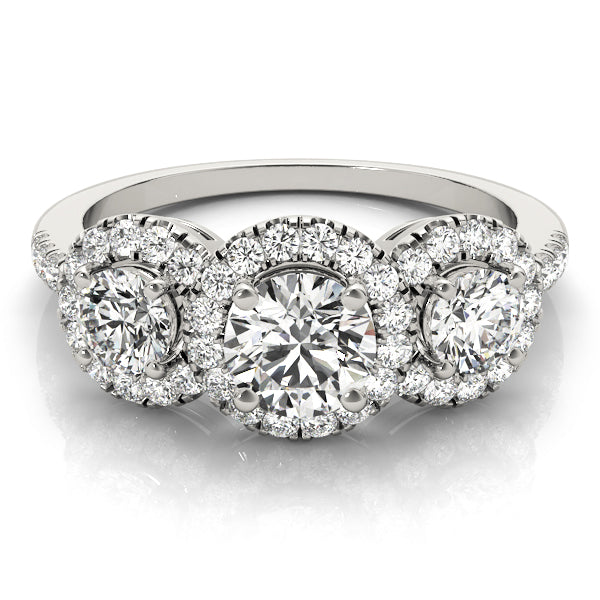 3-Stone Halo Split Prong Engagement Ring