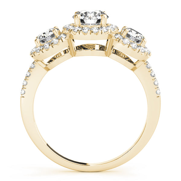 3-Stone Halo Split Prong Engagement Ring