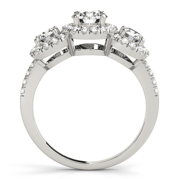 3-Stone Halo Split Prong Engagement Ring