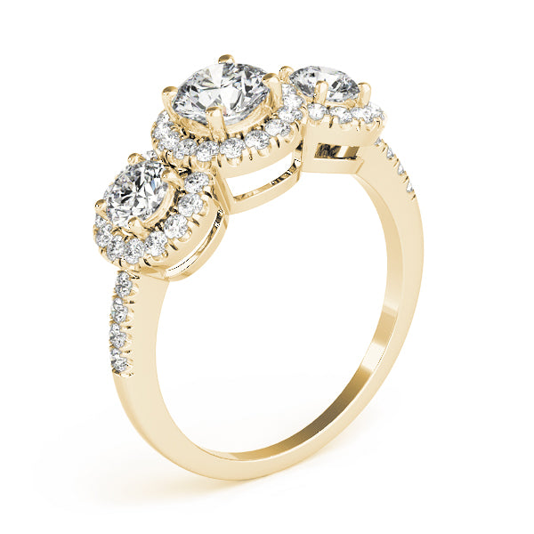3-Stone Halo Split Prong Engagement Ring