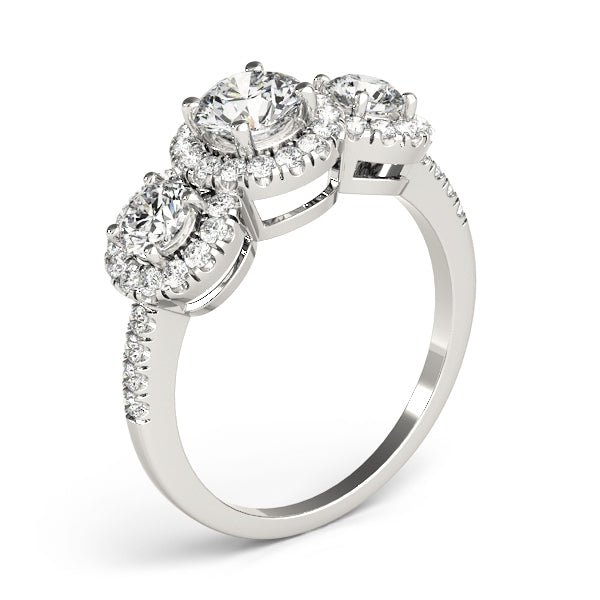 3-Stone Halo Split Prong Engagement Ring