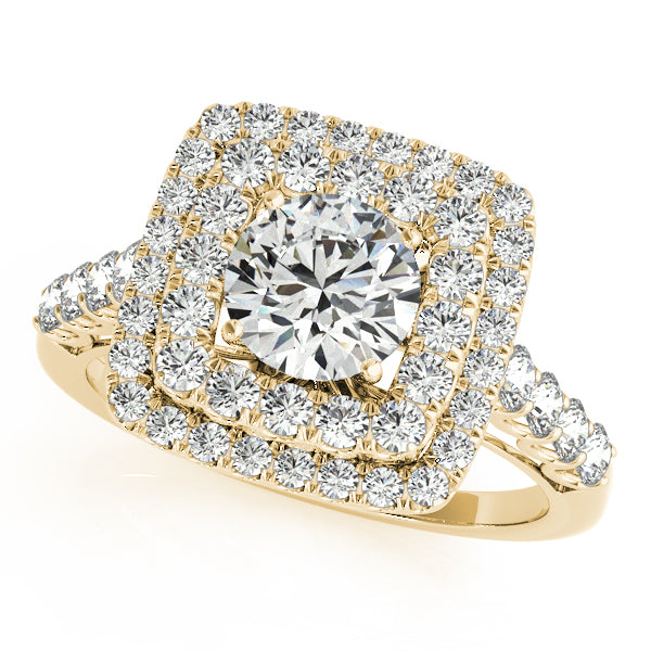 Single Row Double Halo U-Prong Engagement Rings