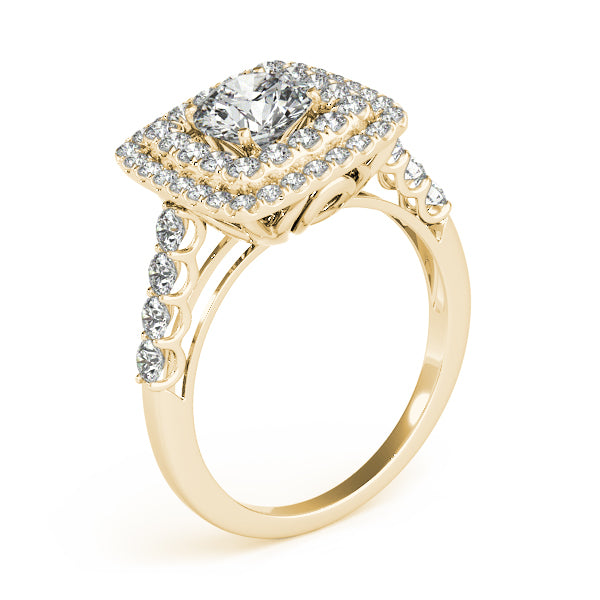 Single Row Double Halo U-Prong Engagement Rings