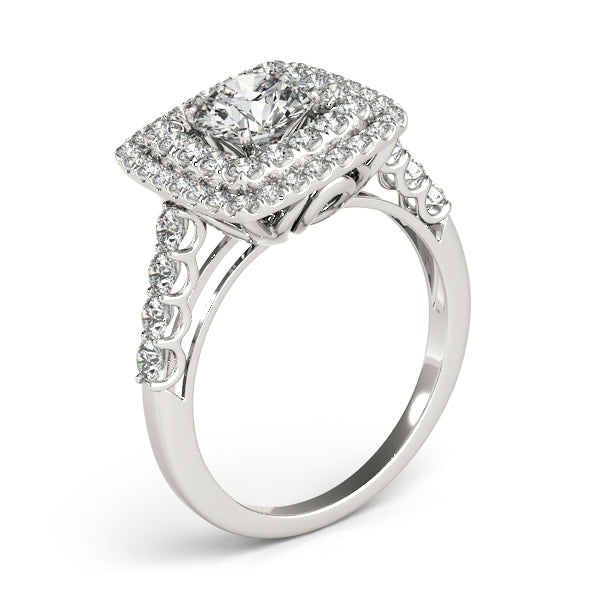 Single Row Double Halo U-Prong Engagement Rings