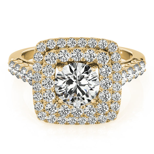 Single Row Double Halo U-Prong Engagement Rings