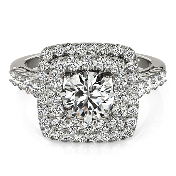 Single Row Double Halo U-Prong Engagement Rings