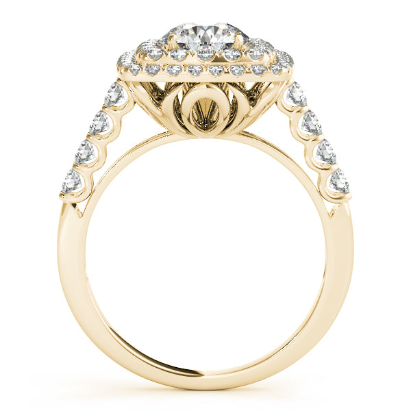 Single Row Double Halo U-Prong Engagement Rings