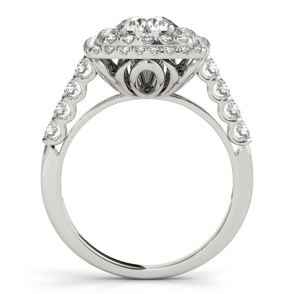 Single Row Double Halo U-Prong Engagement Rings