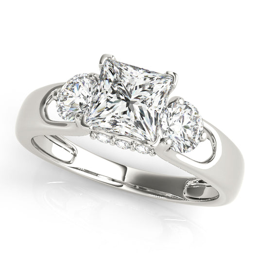 3-Stone Hidden Halo Engagement Ring