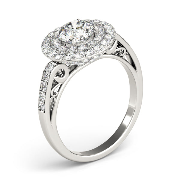 Single Row Double Halo Filigree Engagement Rings