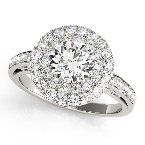 Single Row Double Halo Filigree Engagement Rings