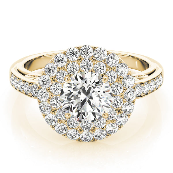Single Row Double Halo Filigree Engagement Rings