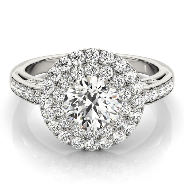 Single Row Double Halo Filigree Engagement Rings