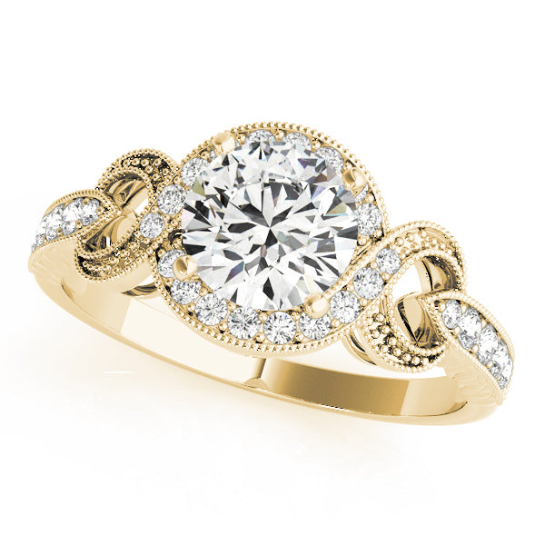 Twisted Shank Round Halo Milgrain Engagement Ring