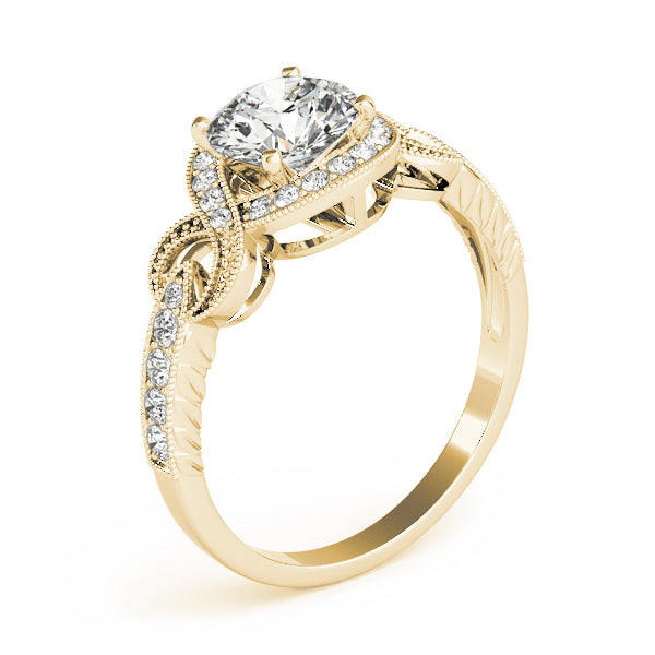 Twisted Shank Round Halo Milgrain Engagement Ring
