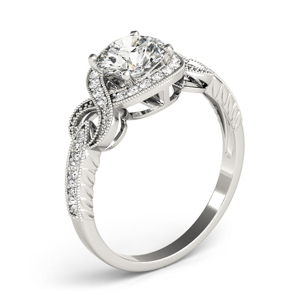 Twisted Shank Round Halo Milgrain Engagement Ring