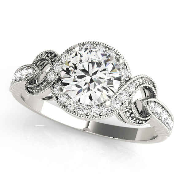 Twisted Shank Round Halo Milgrain Engagement Ring