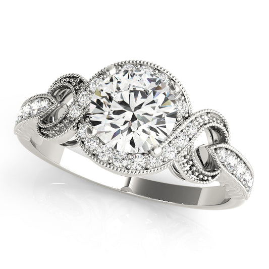 Twisted Shank Round Halo Milgrain Engagement Ring