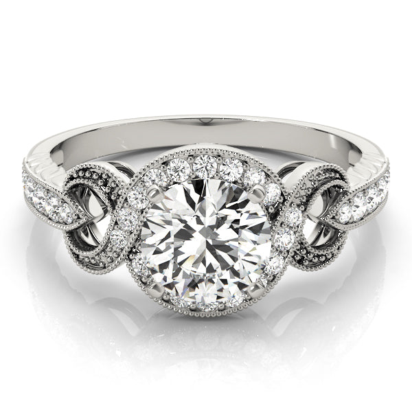 Twisted Shank Round Halo Milgrain Engagement Ring