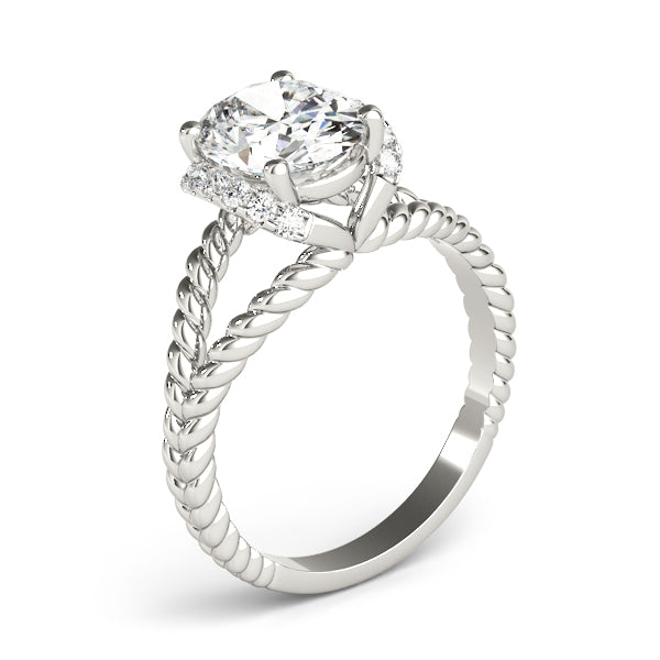 Braided Shank Halo Oval Cut Engagement Ring
