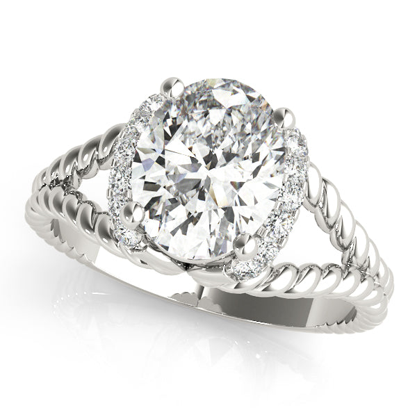 Braided Shank Halo Oval Cut Engagement Ring