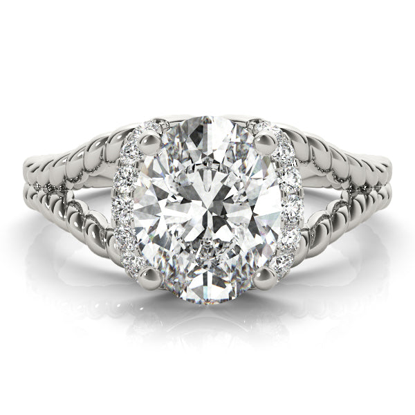 Braided Shank Halo Oval Cut Engagement Ring