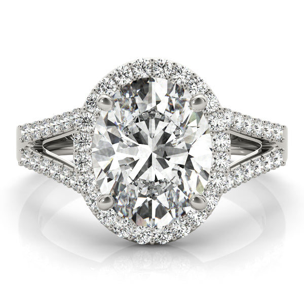 Oval Halo Split Shank Engagement Ring