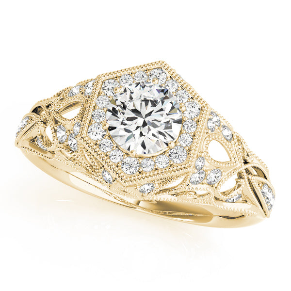 Vintage Milgrain Halo Hexagon Shaped Engagement Rings
