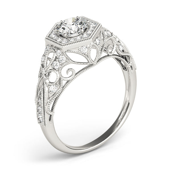 Vintage Milgrain Halo Hexagon Shaped Engagement Rings