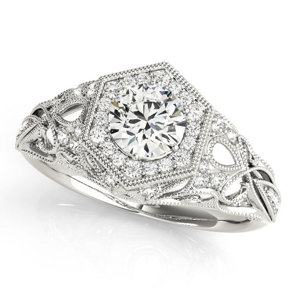 Vintage Milgrain Halo Hexagon Shaped Engagement Rings