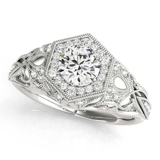Vintage Milgrain Halo Hexagon Shaped Engagement Rings