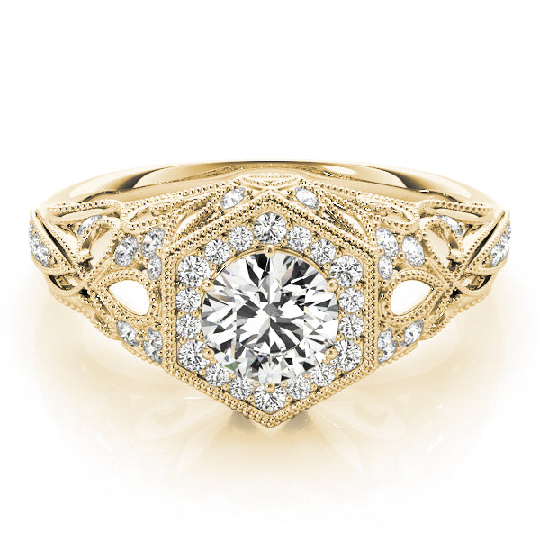 Vintage Milgrain Halo Hexagon Shaped Engagement Rings
