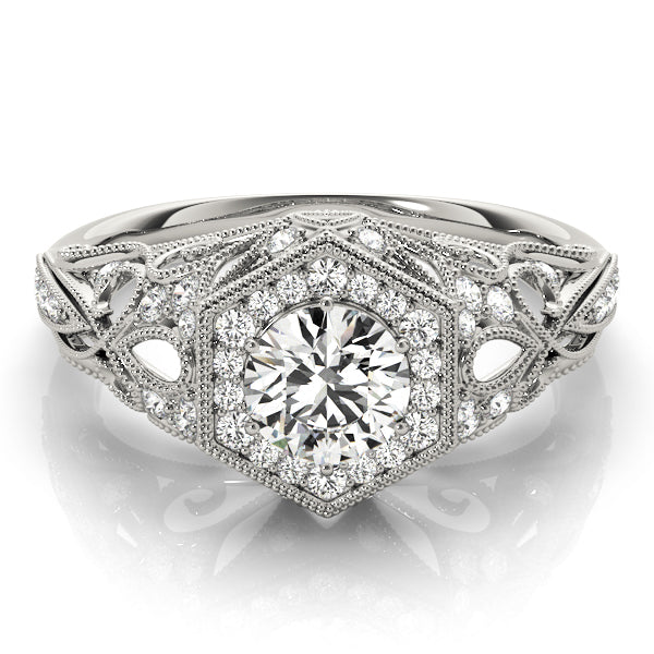 Vintage Milgrain Halo Hexagon Shaped Engagement Rings
