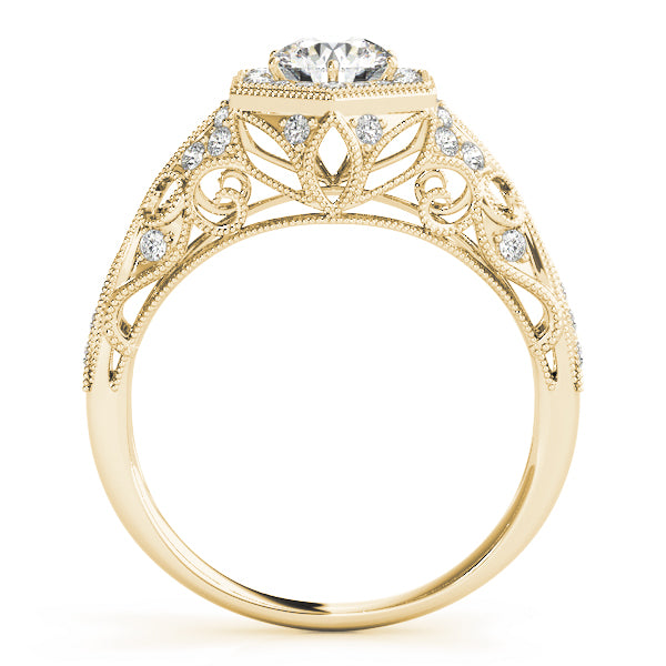 Vintage Milgrain Halo Hexagon Shaped Engagement Rings