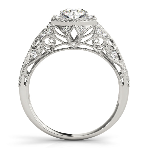 Vintage Milgrain Halo Hexagon Shaped Engagement Rings