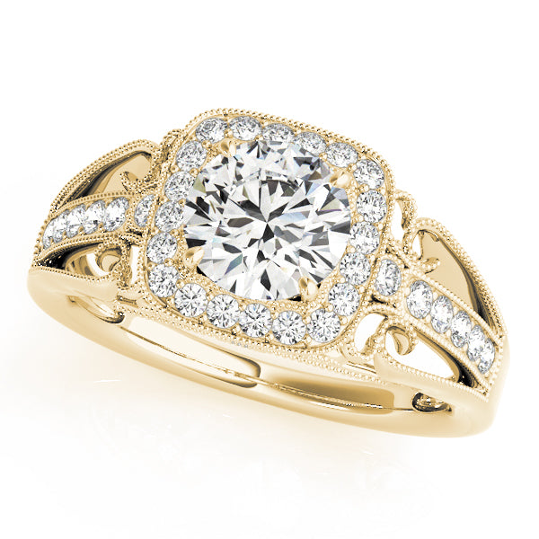 Vintage Single Row Halo Migrain Engagement Ring