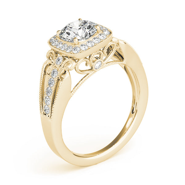 Vintage Single Row Halo Migrain Engagement Ring