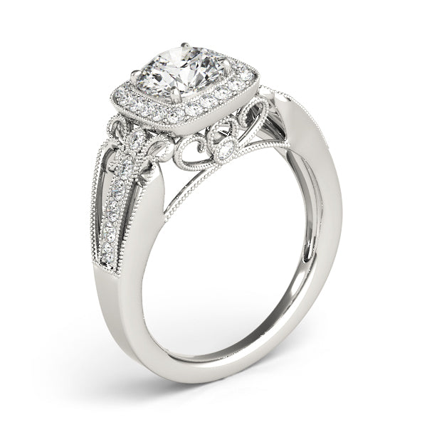 Vintage Single Row Halo Migrain Engagement Ring