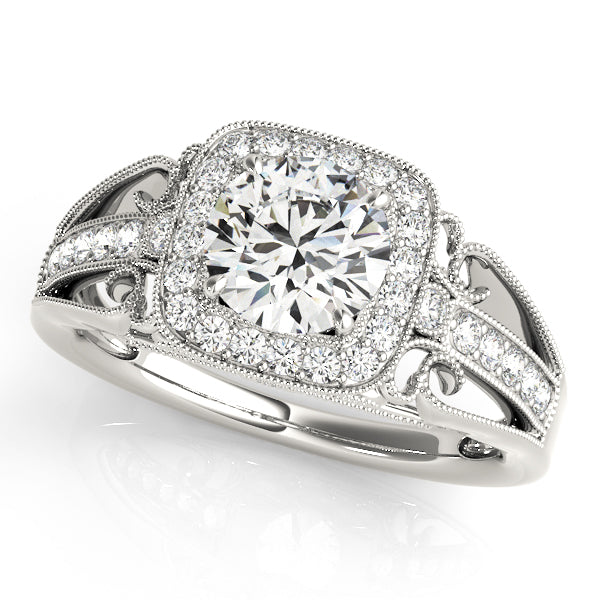 Vintage Single Row Halo Migrain Engagement Ring