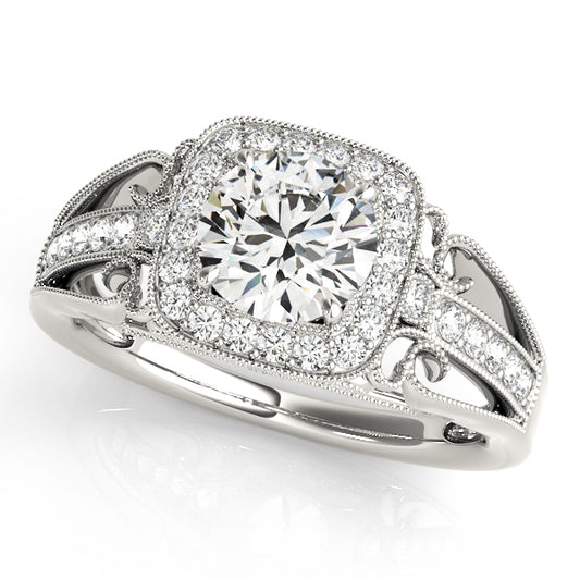 Vintage Single Row Halo Migrain Engagement Ring