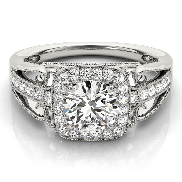 Vintage Single Row Halo Migrain Engagement Ring